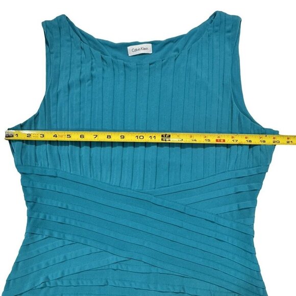 CALVIN KLEIN‎ Teal Bandage Dress Sz 0/2 Pleated Crossover Waist PinTuck Slinky - Picture 11 of 14